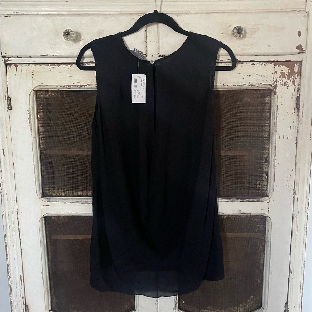 New Vince black tank drape back sz S